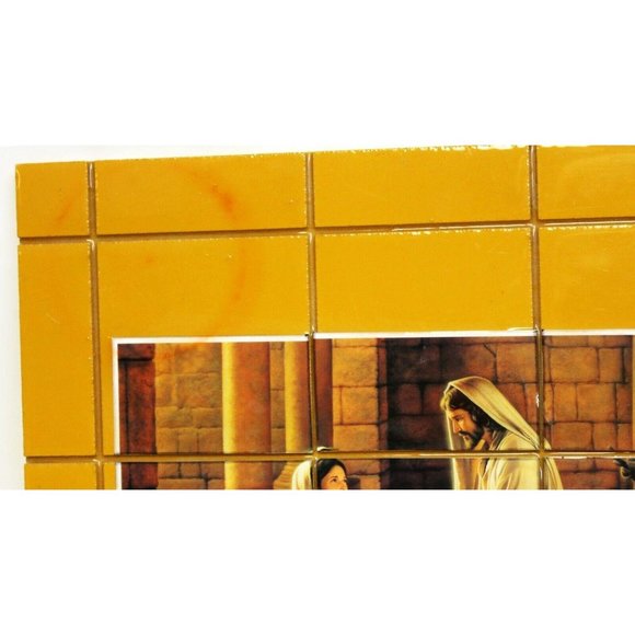 Handmade Faux Tile Wall Hanging Jesus Mother & Child Wooden Polyurethane Finish - Picture 2 of 6